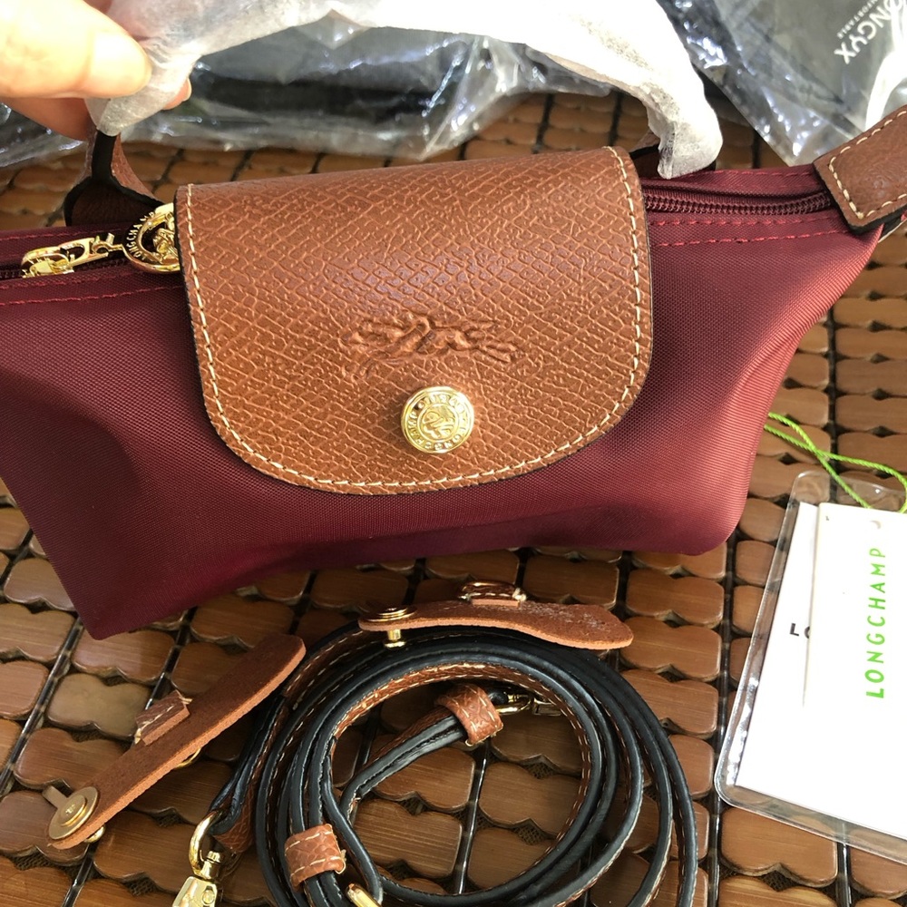Longchamp Burgundy Crossbody with Brown Leather Flap and Gold Button - Picture 6 of 6
